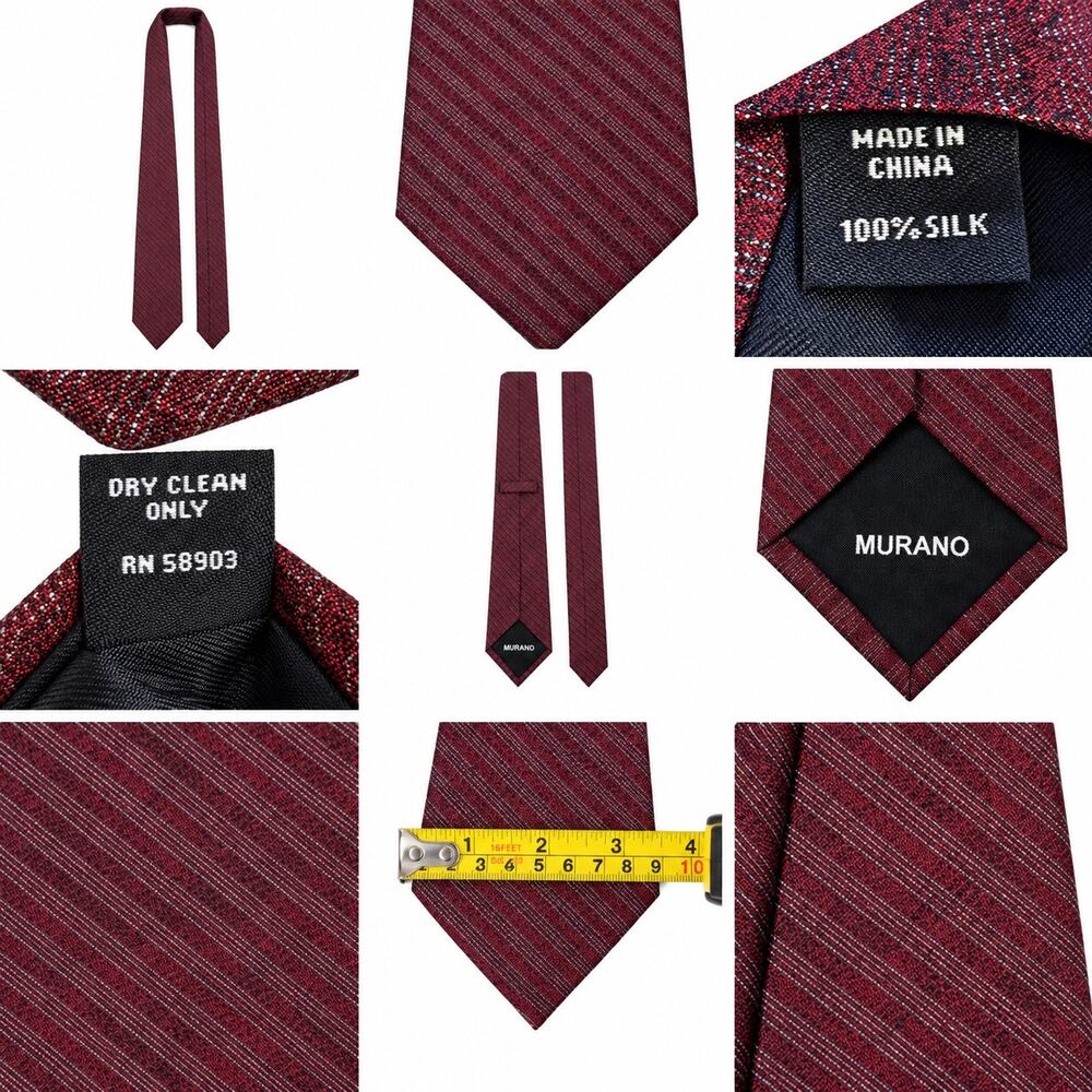 Murano Men’s 100% Silk Necktie Burgundy Gray Diagonal Stripe Classic Dress Tie